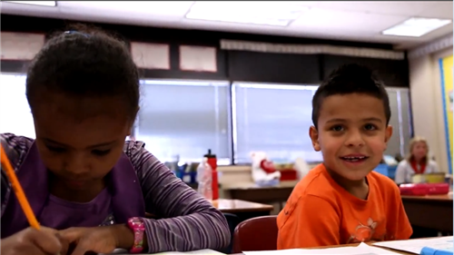 Two students working together 